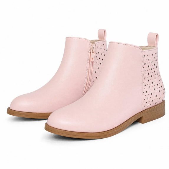 Rexoro Girls Ankle Boots Star Perforated Round Toe Low Heel Short Booties with Side Zipper for Toddler Little Kid Big Kid School Daily Wear