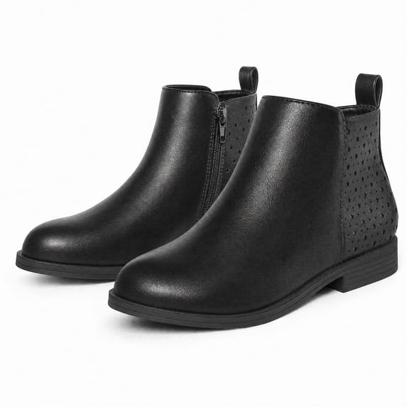 Rexoro Girls Ankle Boots Star Perforated Round Toe Low Heel Short Booties with Side Zipper for Toddler Little Kid Big Kid School Daily Wear