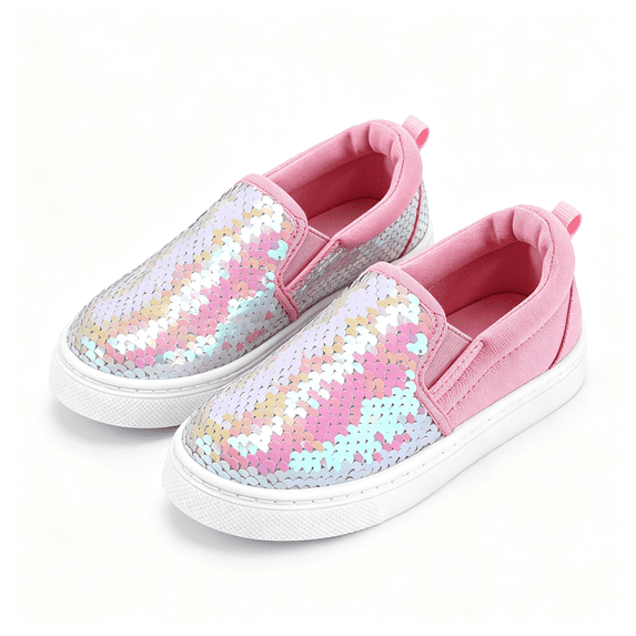 Rexoro Girls Canvas Shoes Slip On Sneakers Sparkle Sequins Everyday Walking Kids Shoes Pink 11 Little Kid