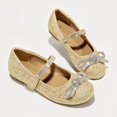 thumbnail image 1 of Rexoro Girls' Mary Jane Flats Kids Sparkly Rhinestone Bow Dress Shoes Princess Girls Shoes for Wedding Party Gold 11 Little Kid, 1 of 6