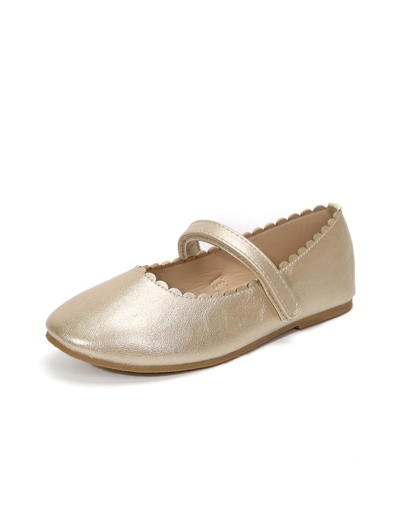 Girls Mary Jane Shoes Shiny Patent Hook and Loop Ballet Flats with for School Party Dress Wear Gold 2 Big Kid
