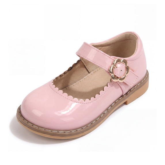 Rexoro Girls Mary Janes Dress Shoes Faux Patent Leather Hook Loop Toddler Flats for Wedding Party