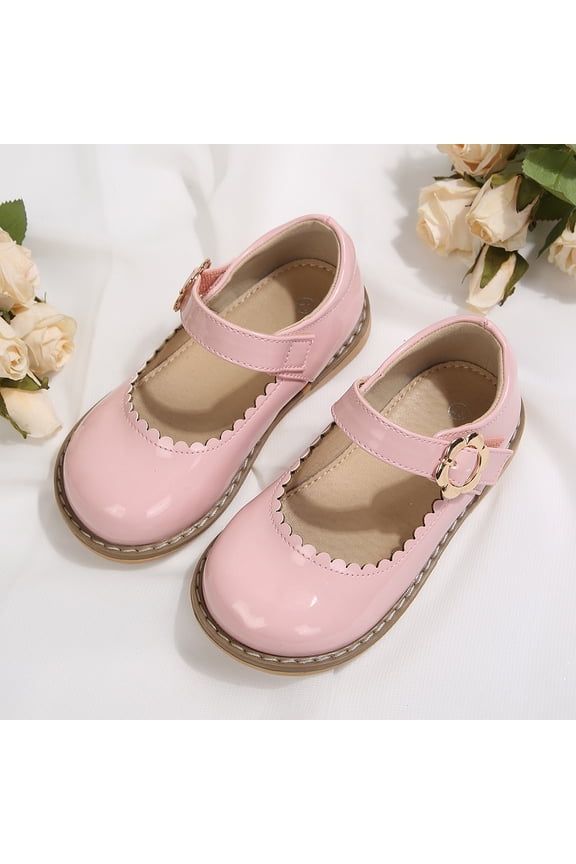 Girls Mary Janes Dress Shoes Faux Patent Leather Hook Loop Flats for Wedding Party