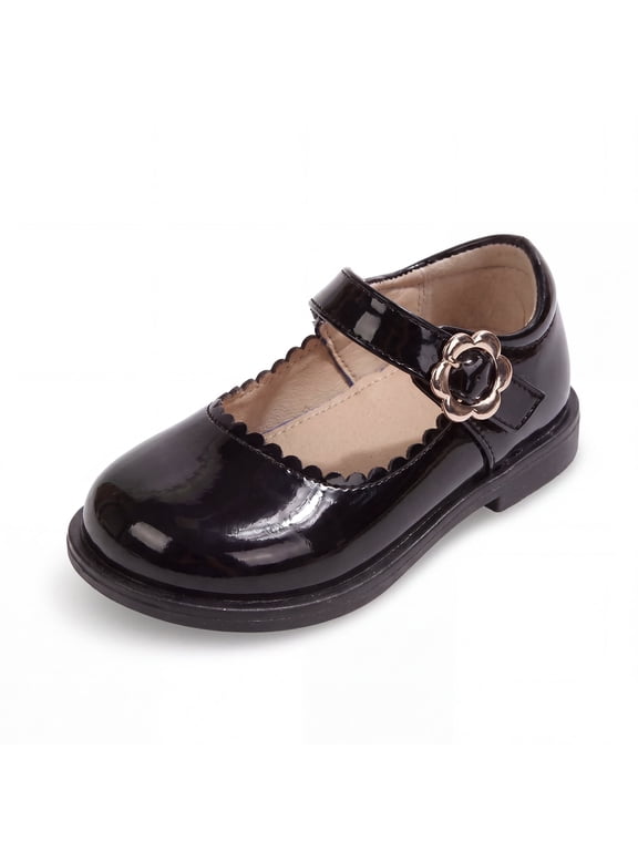 Girls Mary Janes Dress Shoes Faux Patent Leather Hook Loop Toddler Flats for Wedding Party