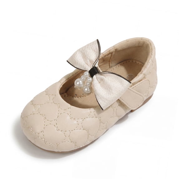 Rexoro Girls Mary Janes Shoes PU Bowknot Pearl Wedding Toddler Flats