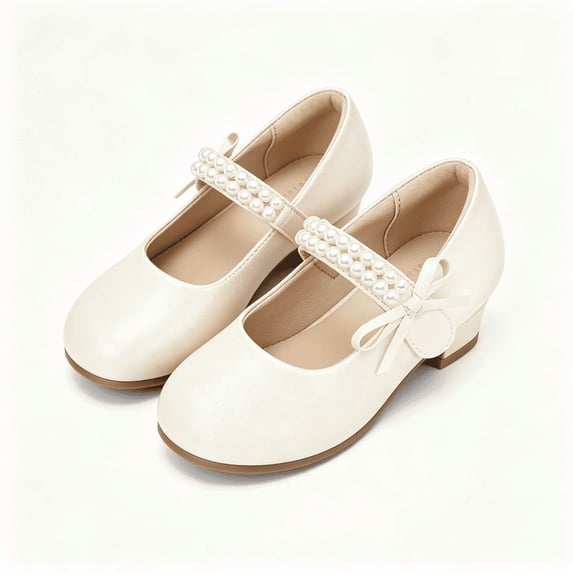 Rexoro Girls Princess Mary Jane Dress Shoes Kids Low Heel Bow Pumps for Wedding Party Ivory 12 Little Kid