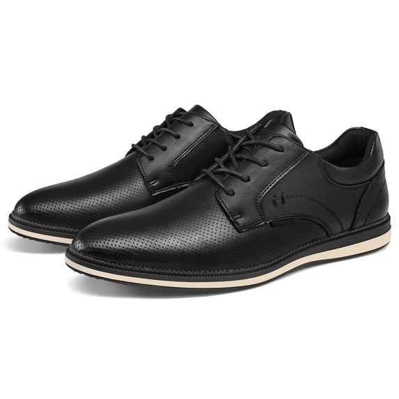 Rexoro Men Dress Oxford Shoes Perforated Breathable PU Lace Up Derby Shoes For Business Casual Office Work Daily,Black,9