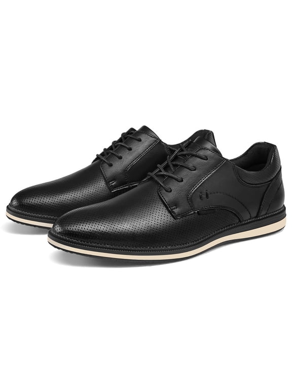 Men Dress Oxford Shoes Perforated Breathable PU Lace Up Derby Shoes For Business Casual Office Work Daily,Black,7