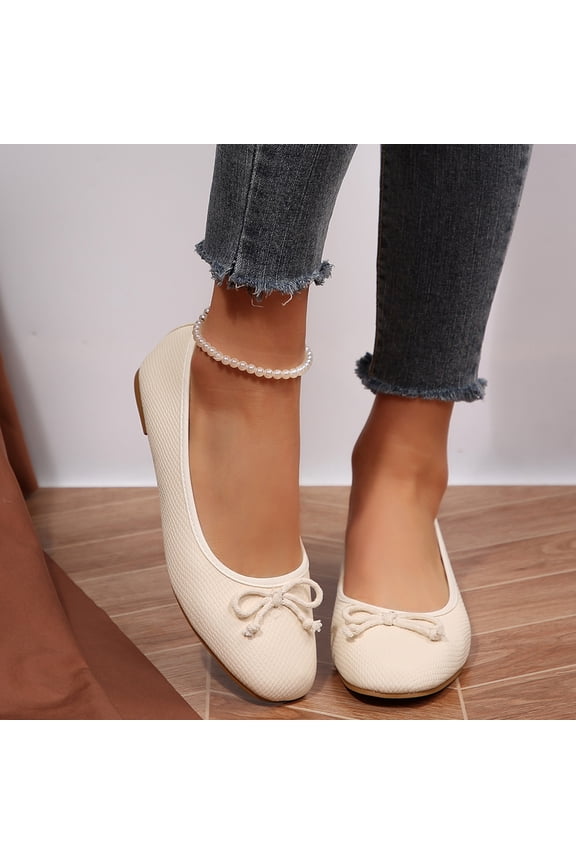 Women Ballet Flats Bow Round Toe Snakeskin Dress Shoes Comfort Casual Office