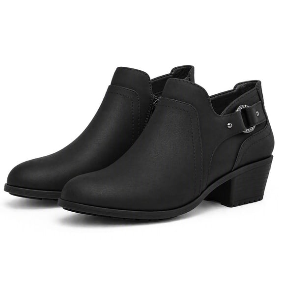 Rexoro Women's Ankle Booties Side Zipper Block Heel Casual Boots Women Chunky Low Heel Short Boots,Black Matte PU,US 8