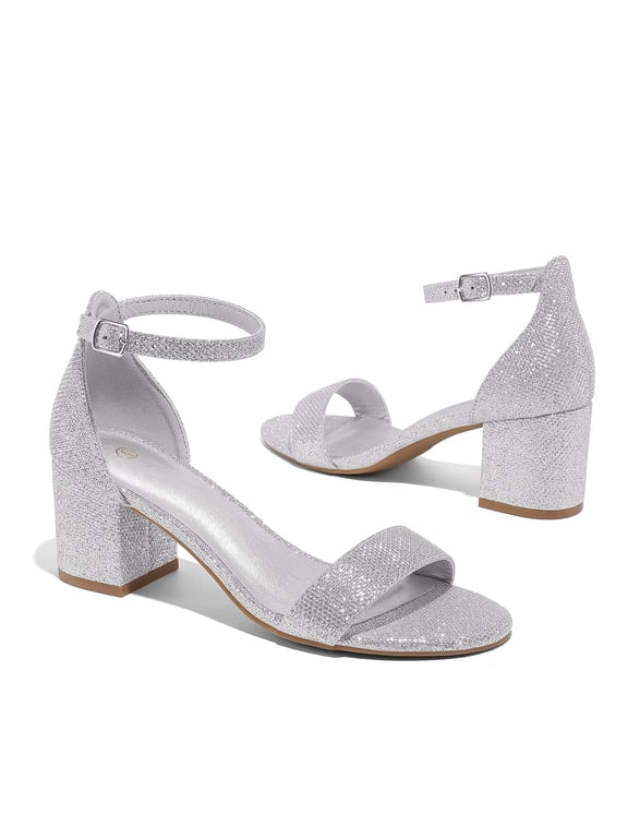 Women Chunky Low Heel Sandals Open Toe Adjustable Ankle Strap Dress Pumps for Wedding Party Daily Wear