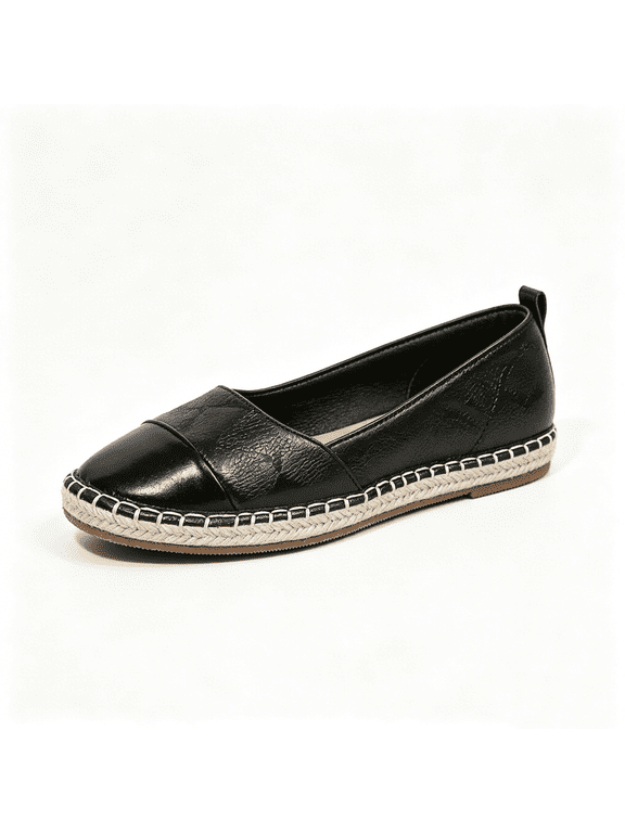 Women Loafers Flats Cap Toe Woven Trim Comfort Slip On Women Shoes