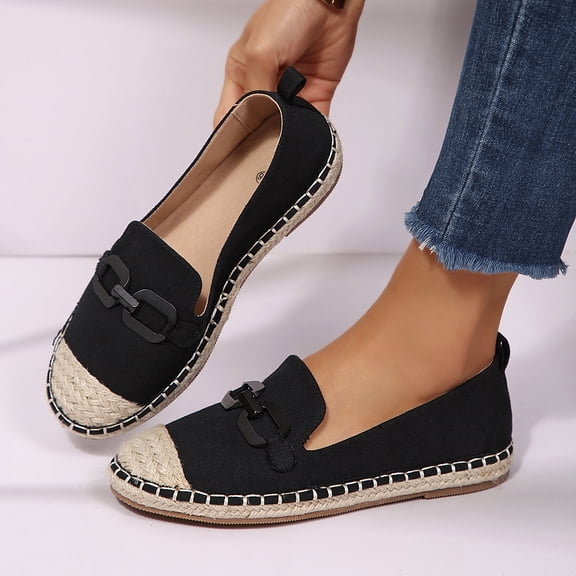 Rexoro Women Loafers Woven Toe Chain Comfort Flat Slip On Shoes Casual Holiday