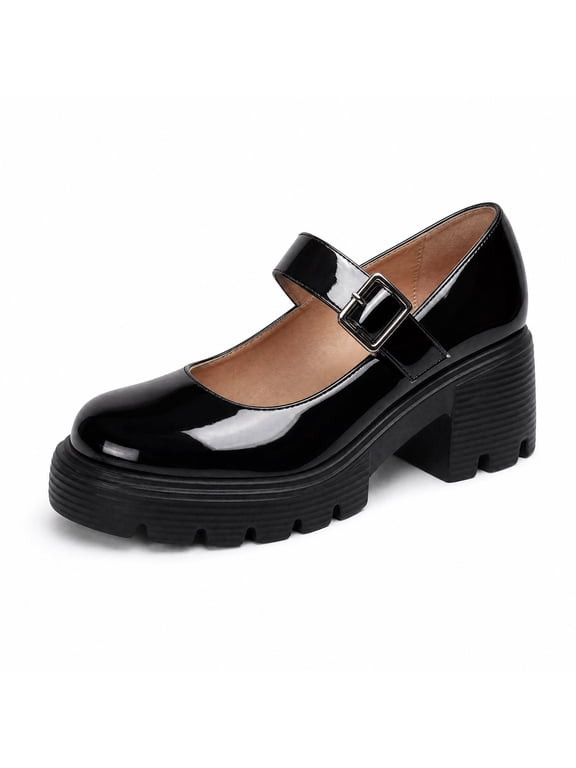 Women Mary Janes Platform Round Toe Patent Synthetic Dress Shoes Casual School
