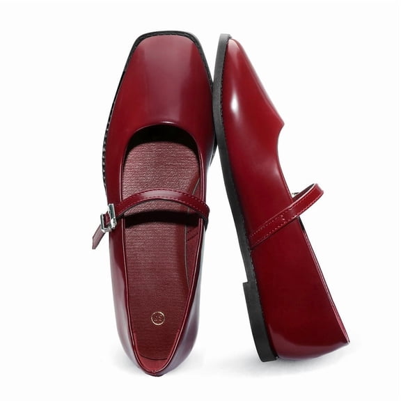 Rexoro Women Mary Jane Flats Square Toe Flat Adjustable Strap Office Casual Women's Shoes Red 9