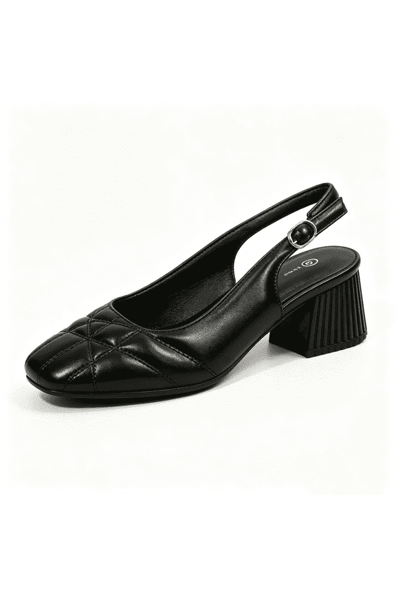 Women Pumps Square Toe Slingback Mid Block Heel Women's Dress Shoes Office Party