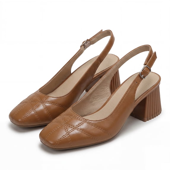 Rexoro Women Pumps Square Toe Slingback Mid Block Heel Women's Dress Shoes Office Party