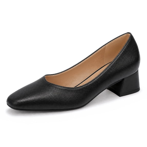 Rexoro Women Pumps V Cut Square Toe Mid Block Heels Dress Shoes Office Business