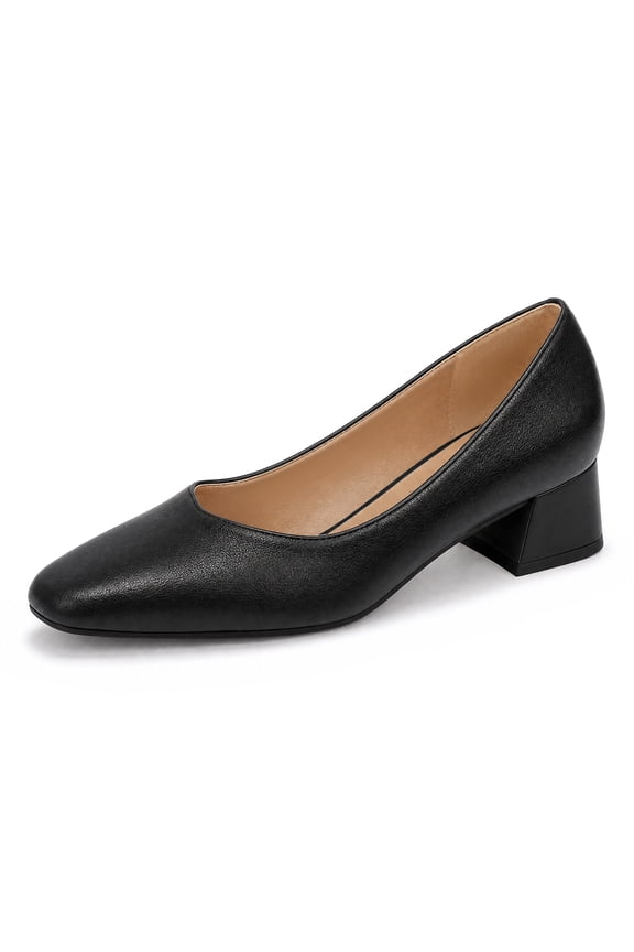 Women Pumps V Cut Square Toe Mid Block Heels Dress Shoes Office Business
