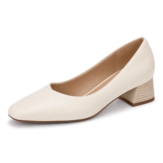 Rexoro Women Pumps V Cut Square Toe Mid Block Heels Dress Shoes Office Business