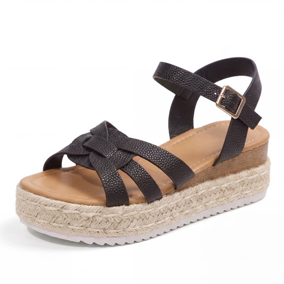 Rexoro Women Sandals Wedge Shoes Platform PU Leather Espadrilles Casual Party