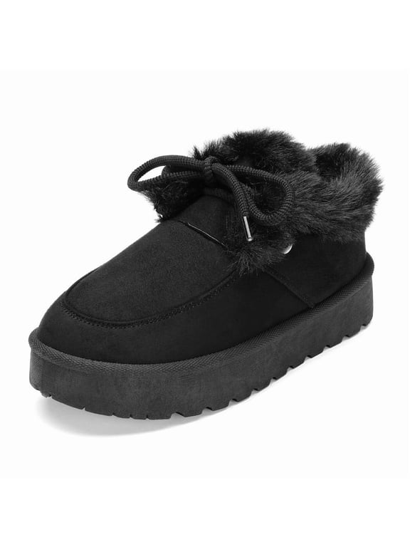 Women Snow Boots Warm Faux Fur Lining Ankle Winter Boots Womens Platform Booties Black 8