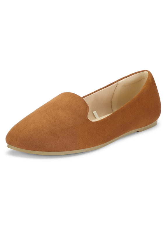 Women's Ballet Flats Slip On Comfortable Suede Women Work Shoes Brown 9
