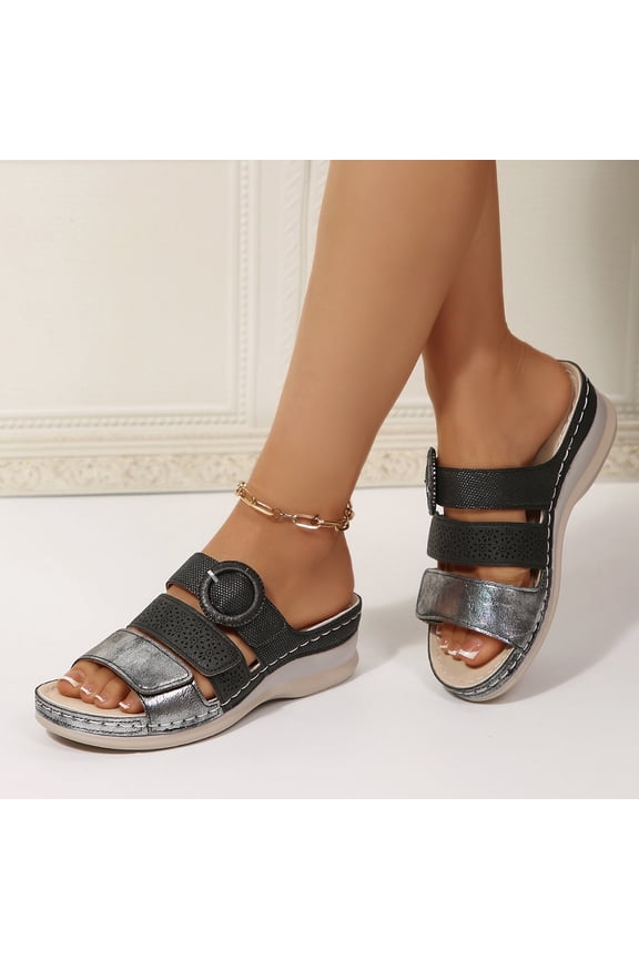 Women Wedge Sandals Hook Loop Cushioned Slide Shoes Casual Walking