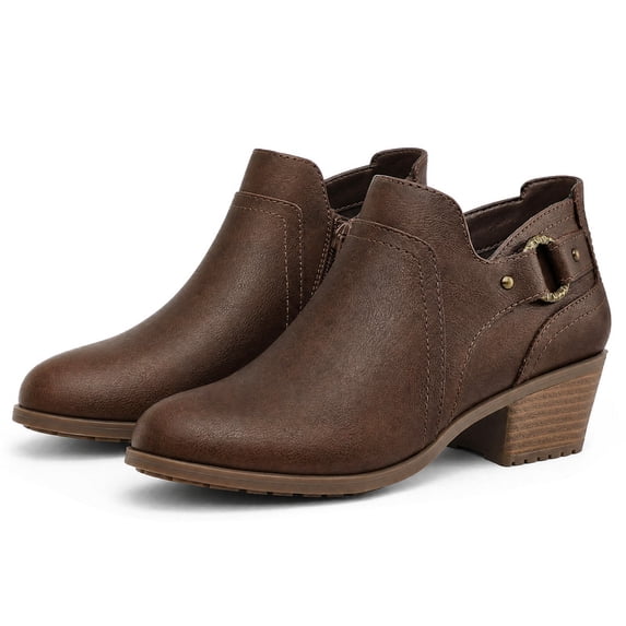 Rexoro Women's Ankle Booties Side Zipper Block Heel Casual Boots Women ...