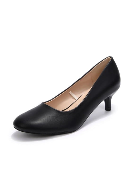 Women's Pumps Low Thin Heel Round Toe Dress Shoes Office Daily Work Shoes Black PU 9