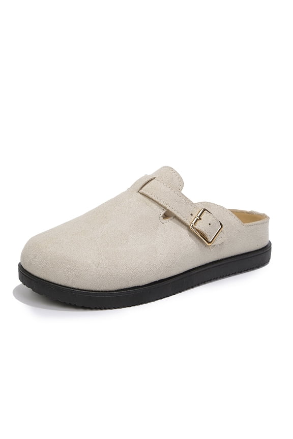 Women's Round Toe Suede Clogs Adjustable Buckle Clog Slippers Comfortable Slip On Footbed Indoor Outdoor Shoes Mules