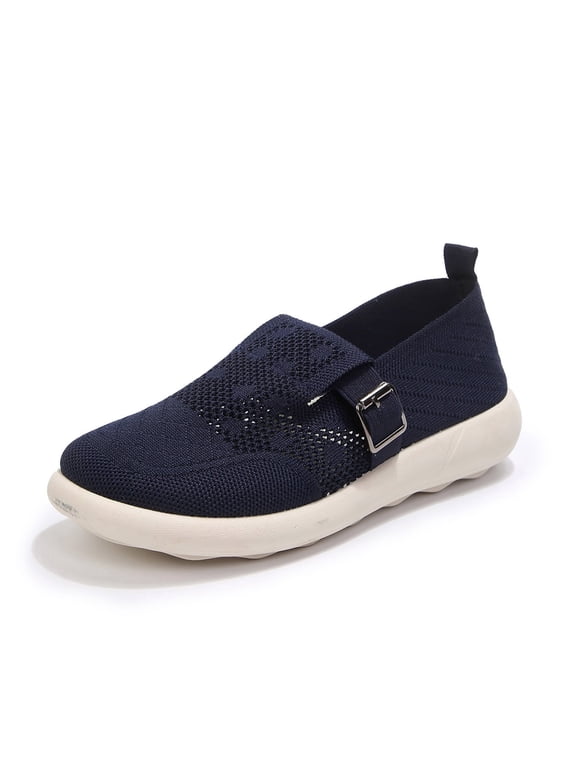 Women's Slip-On Flats Breathable Knit Lightweight Comfortable Daily Casual Walking Shoes Navy 8