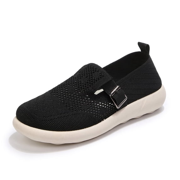 Rexoro Women's Slip-On Flats Breathable Knit Lightweight Comfortable Daily Casual Walking Shoes Black 6