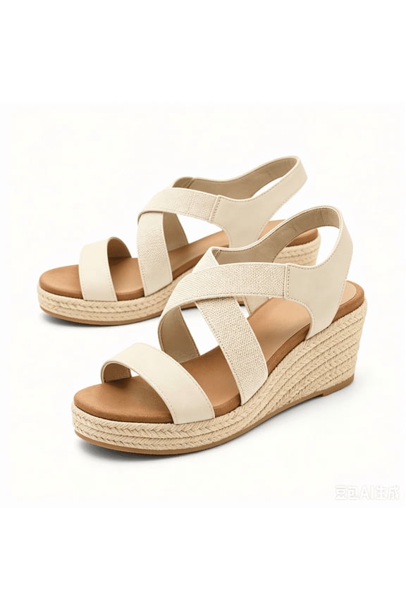 Women's Espadrilles Platform Wedge Sandals Slip on Elastic Ankle Strap Womens Summer Shoes