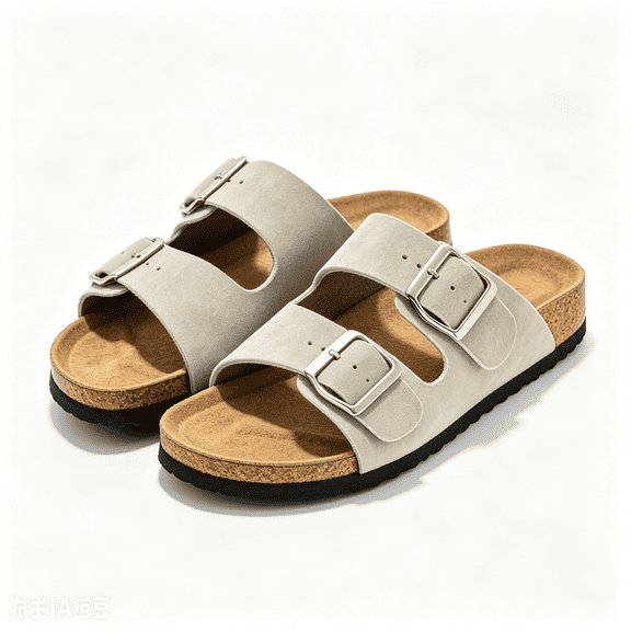 Rexoro Women's Cork Footbed Slide Sandals Adjustable Double Buckle Strap Slip On Sandals Summer Beach Daily Walking