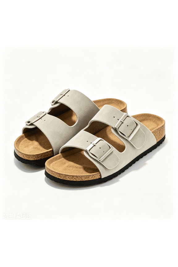 Women's Cork Footbed Slide Sandals Adjustable Double Buckle Strap Slip On Sandals Summer Beach Daily Walking