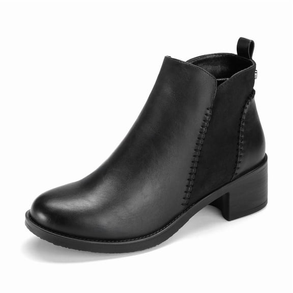 Rexoro Women's Ankle Boots with Side Zipper and Moc Stitch Detail Mid Block Heel Women Booties for Work and Casual Daily Wear Black 7