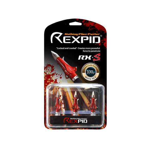 Rexpid Broadhead - RX-S - 3 Locked & Loaded Blades - Opens On Impact - Powerful Penetrating Force - 1 Cutting Diameter - 0.035" Blade Thickness - 100 Grain - 3 Pack