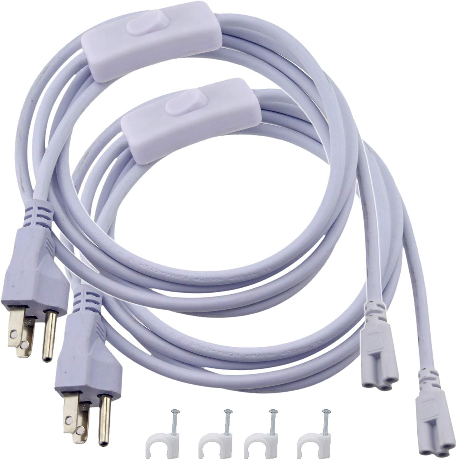 Rextin 2pack 6.6FT T5 T8 LED Tube Power Extension Cable with On/Off