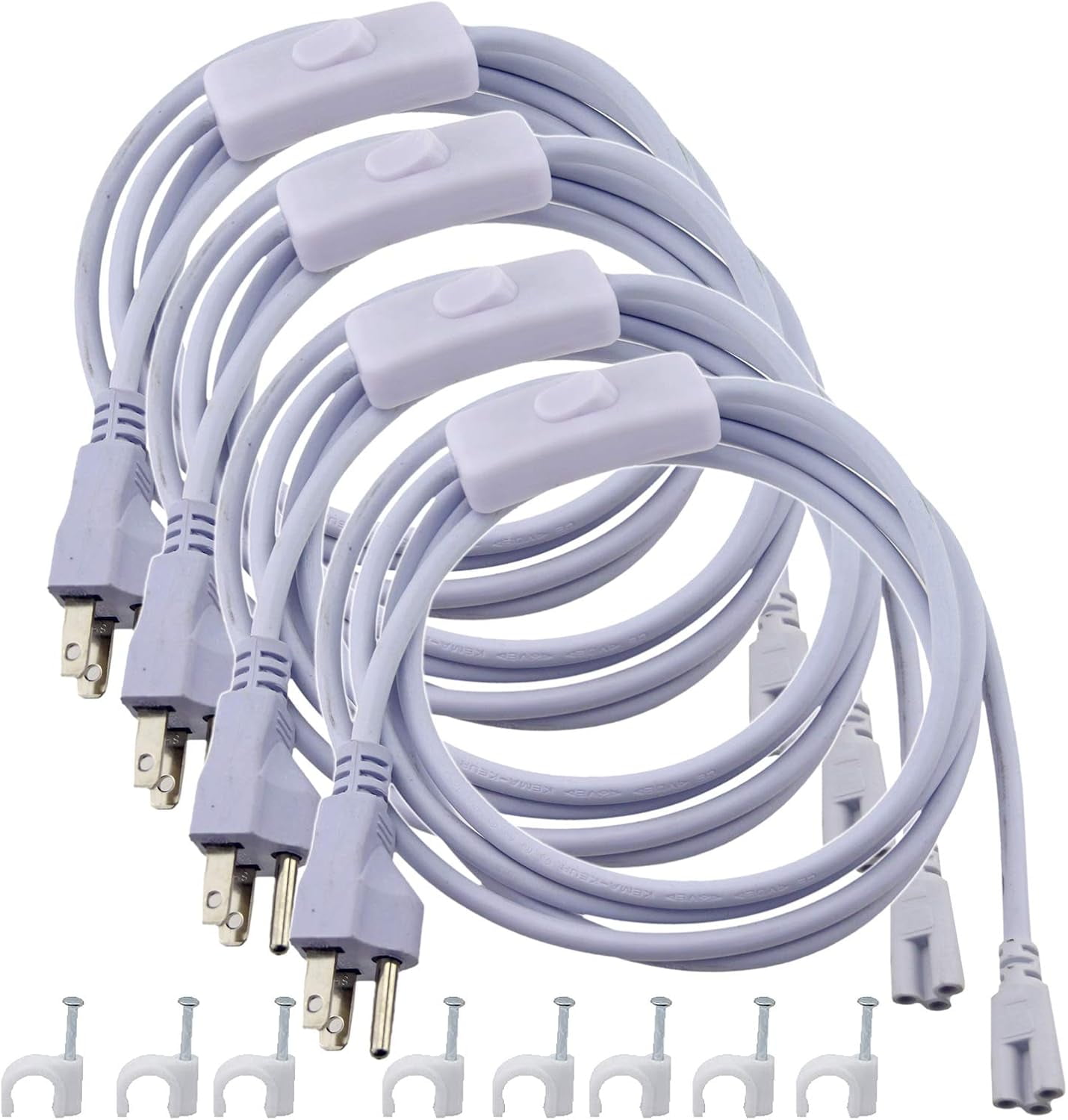 Rextin 4pack 6.6FT T5 T8 LED Tube Power Extension Cable with On/Off