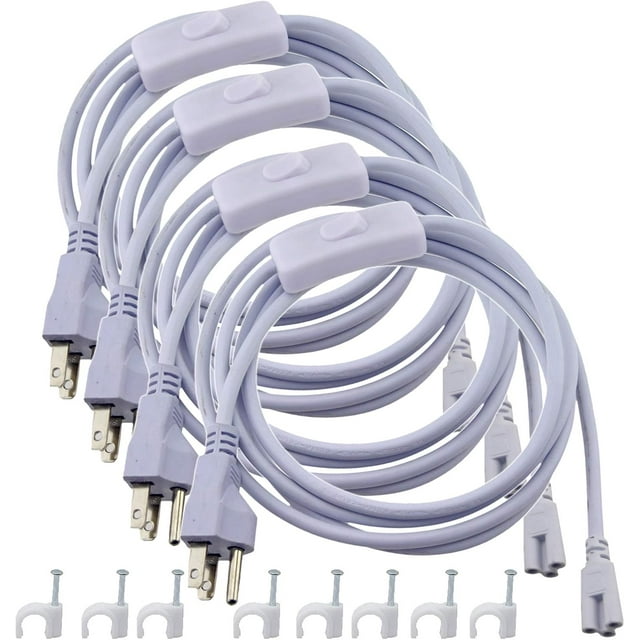 Rextin 4pack 6.6FT T5 T8 LED Tube Power Extension Cable with On/Off