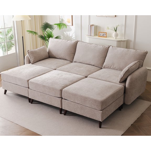 Rexulqo 104'' Modular Sectional Sofa with All Seats Storage, Oversized Sleeper Sofa Bed for Living Room,3-Seater Comfy Cloud Couches with Movable Ottoman,Big Sectional For Bedroom,Velet,Khaki