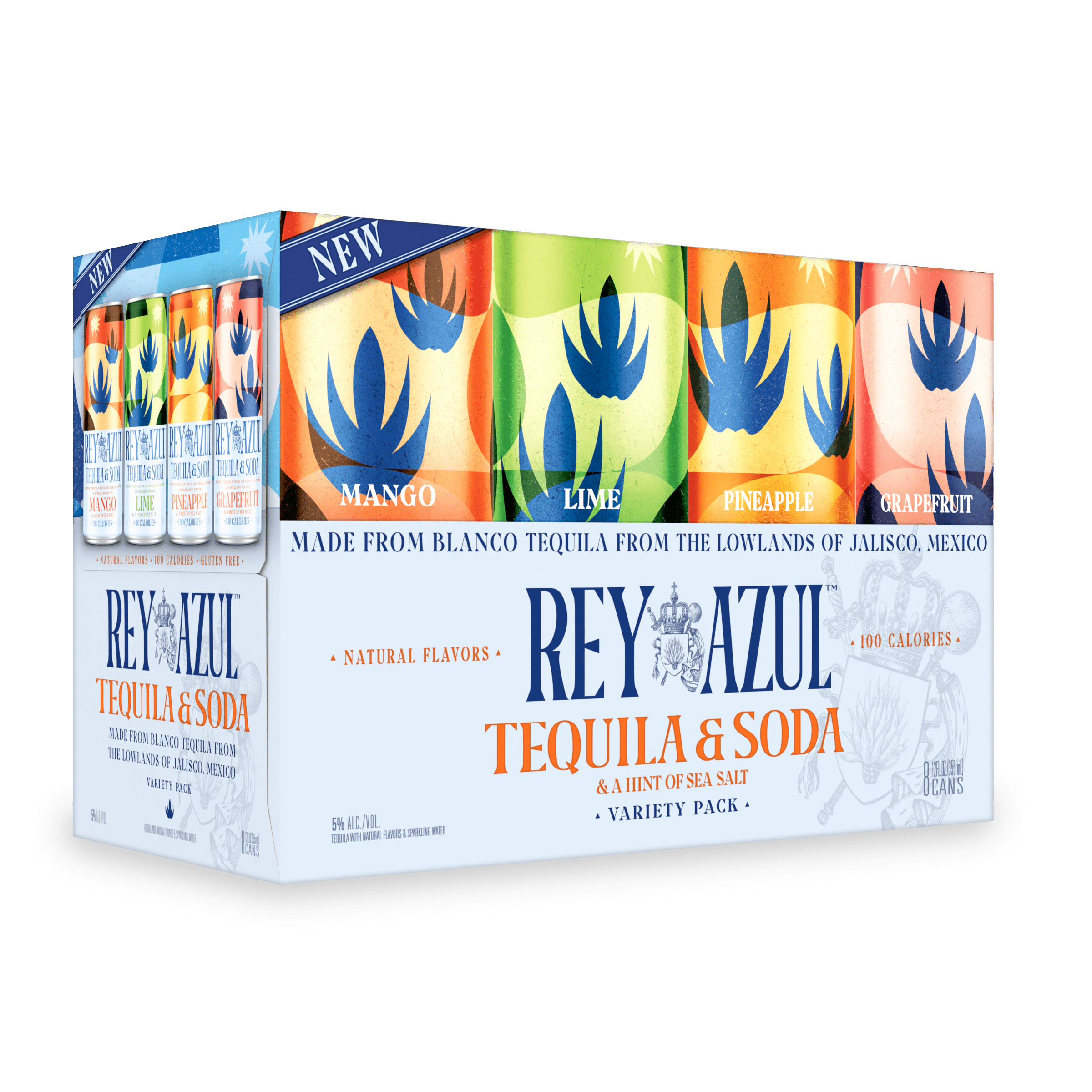 Rey Azul Tequila & Soda, Variety Pack, 8 Pack , 12 fl oz Cans, 5% ABV ...