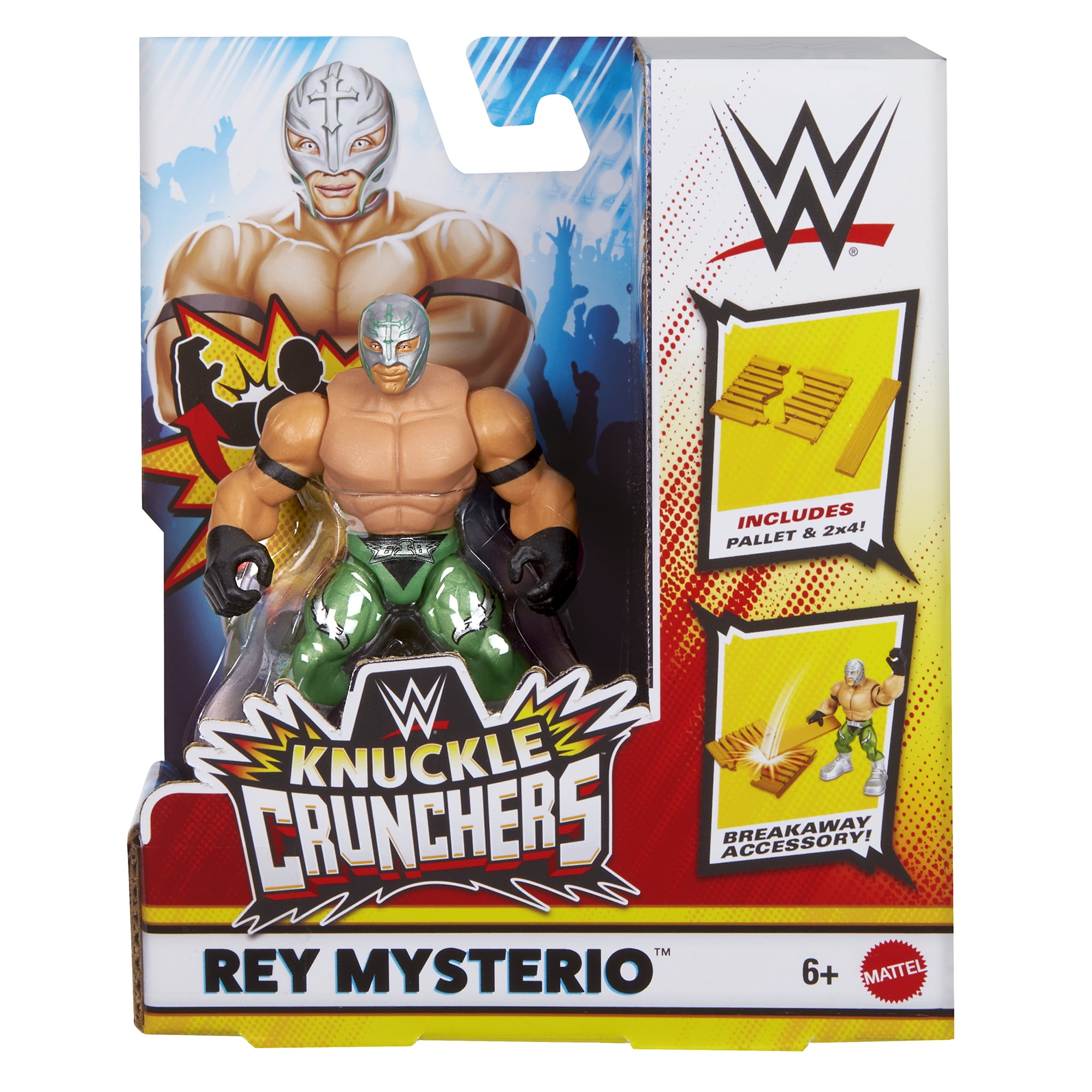 WWE Rey Mysterio (Verde) - Action Figure Knuckle Crunchers 7,6 Cm - Wrestling Giocattolo Mattel
