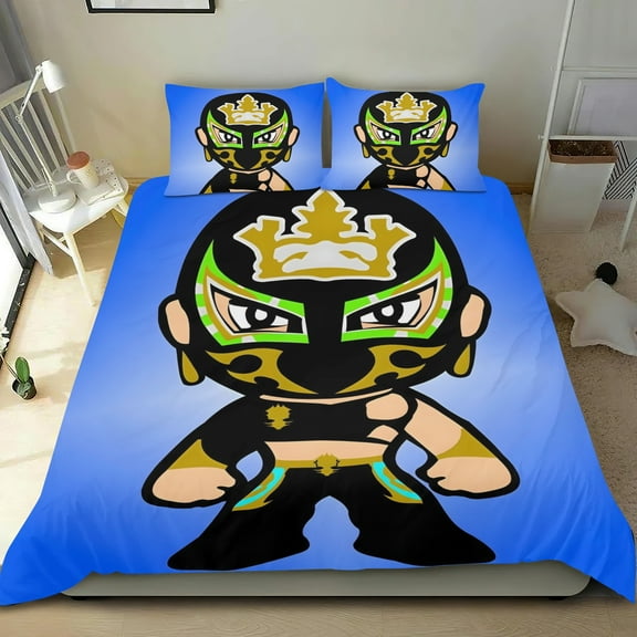 Rey Mysterio Themed Bed Sheet Set Three Piece Set 53x79 Inches Comfortable And Skin Friendly Unique Design Creating A Star Studded Night