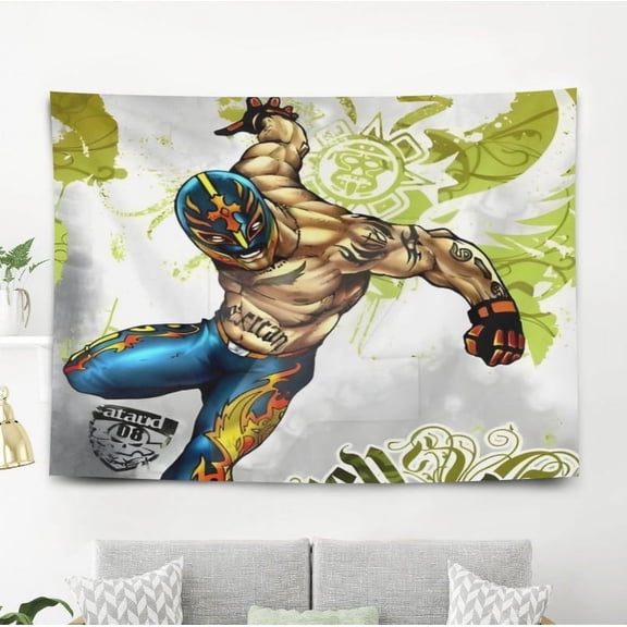 Rey Mysterio pattern wall hanging 50*60 inches high-quality peach skin velvet material classic and charming