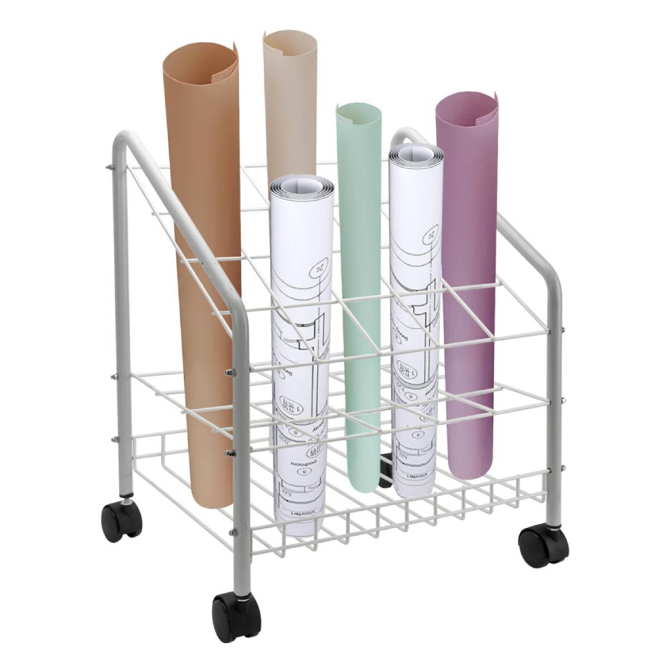 Reykilor 20 Slots Tubular Steel Wire Roll File Cart, Document Blueprint ...