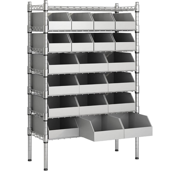 Reykilor 7-Tier 20-Bin Rack, Steel Storage Shelf Unit, Metal Organizer Shelving Rack with (20) 5.8"H Steel Shelf Bins, 31.7" W x 16" D x 55.6" H, Gray