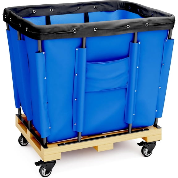 Reykilor 8 Bushel Blue Vinyl Basket Bulk Truck, Rolling Laundry Cart with Casters, Industrial Laundry Hamper Basket Organizer for Hotel Home Hospital