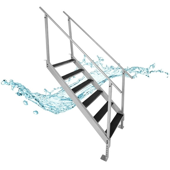 Reykilor Steel Boat Dock Ladder 43-51in Height Adjustable 6 Steps, Universal Mount Dock Stair w/Wide Step & Nonslip Tread & Handrails, 500lbs Capacity